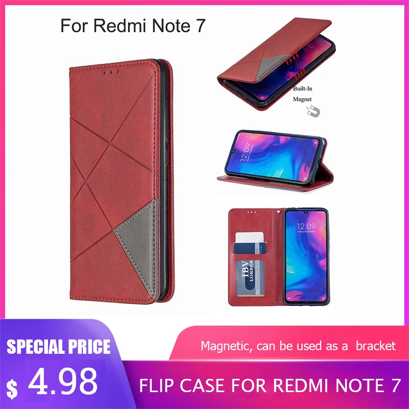 

Phone Case For Redmi Note 7 Mobile Phone Accessories Anti Falling PU Leather Flip Case For Redmi 7 With Card Bag Protect Case