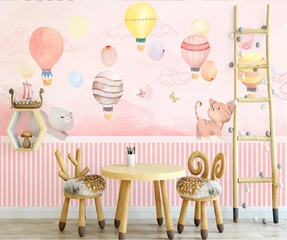 Pink Hot Air Balloon Wall Mural for Kids Bedroom Wallpaper Large Photo Printed Papers Home Decor Papel De Parede Customize | Обустройство