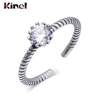 

Kinel S925 sterling silver wide ring jewelry hot retro personality tide bright zircon twist ring joint adjustable ladies