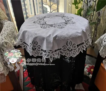 

Junwell 100% Cotton Handmade Crocheted Lace tablecloth Shabby Cozy Vintage cutwork Tablecloth table topper