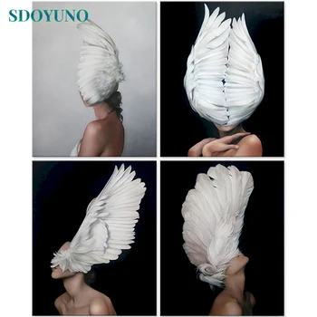 

SDOYUNO 60x75cm Painting By Numbers Wings and girl DIY Pictures By Numbers For Adult Frameless Figure Digital Painting On Canvas