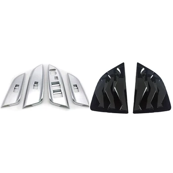

4Pcs Car Door Window Glass Lift Control Switch Panel Cover Trim & 1 Pair Gloss Black Side Vent Window Scoop Louver Trim