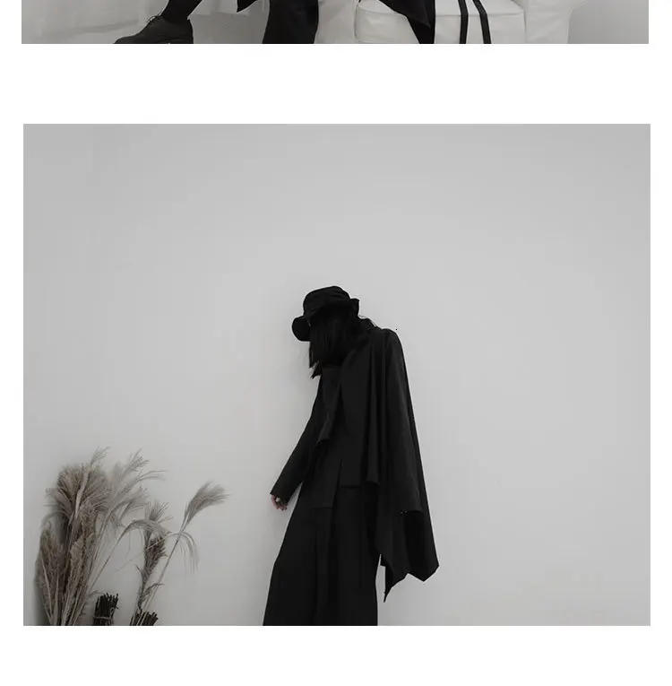 LANMREM Yamamoto стильная темно-Черная Женская неровная однотонная ветровка с отворотом на одной пуговице 19B-a245