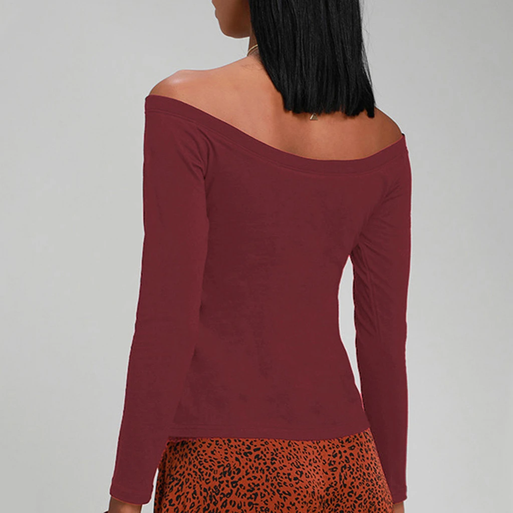 New Women Summer Blouse Women Sexy Solid Long Sleeve Blouse Deep V-Neck Off Shoulder Tops Blouse Spring Girls Ladies 805