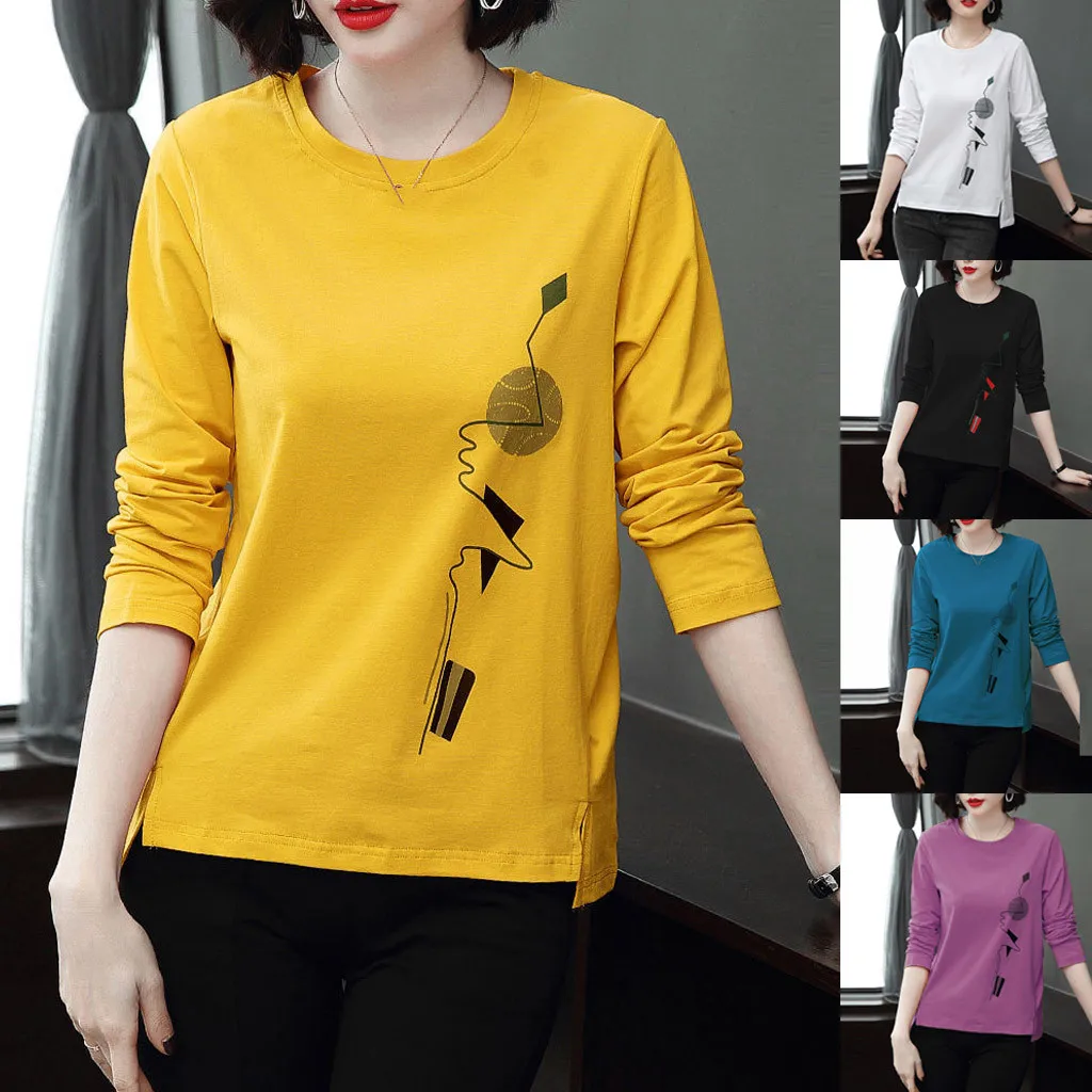 40 # модная женская Повседневная Блузка с длинным рукавом и графическим принтом