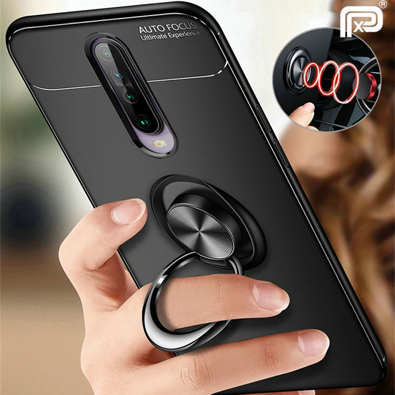 Для Xiaomi POCO X2 чехол подставка с магнитным кольцом силиконовая Мягкая ТПУ задняя