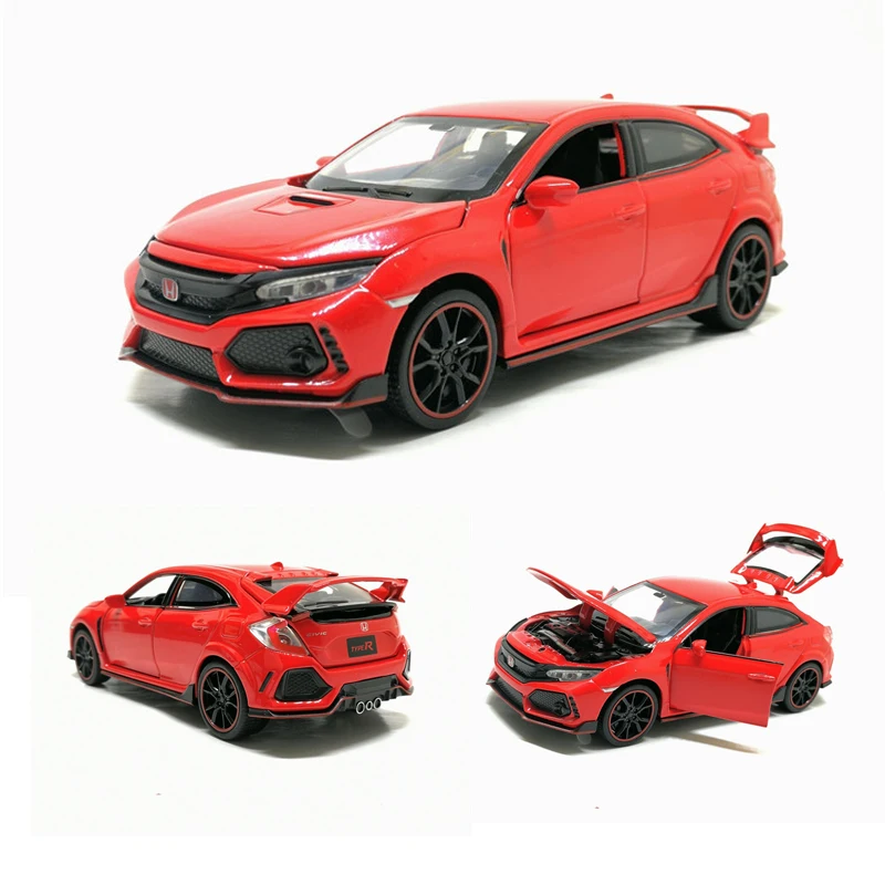 1:32 HONDA CIVIC TYPE-R Toy Car Metal Toy Diecasts Toy Vehicles Car Model Sound Light Pull Back Car Toys For Children Gifts