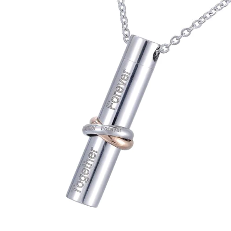 

In Loving Memory" Charm With "Together Forever" Cylinder Cremation Urn Stainless Chain Necklace Ash Jewelry Memorial