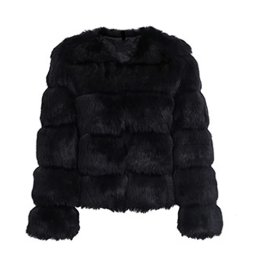 GareMay винтажное пушистое пальто из искусственного меха для женщин, Короткая Меховая зимняя верхняя одежда из искусственного меха, розовое пальто, Осеннее повседневное пальто для вечеринок - Цвет: Black