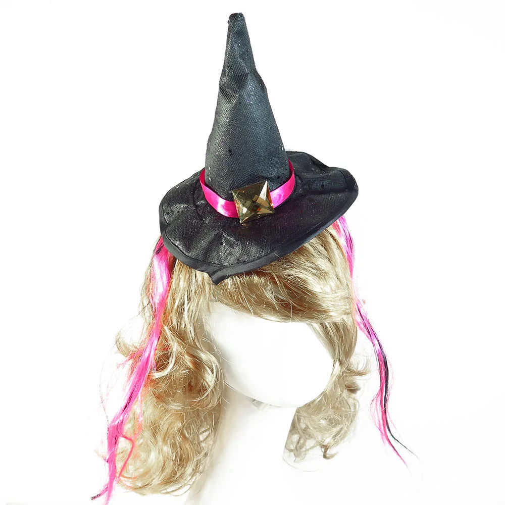 Веселые вечерние женские шляпы на день рождения, маленький топ на Хэллоуин, ведьма Святого Патрика, на удачу, Рождество, модный топ Санты и т. Д., подарки на праздник - Цвет: Blackminiwitwithwig