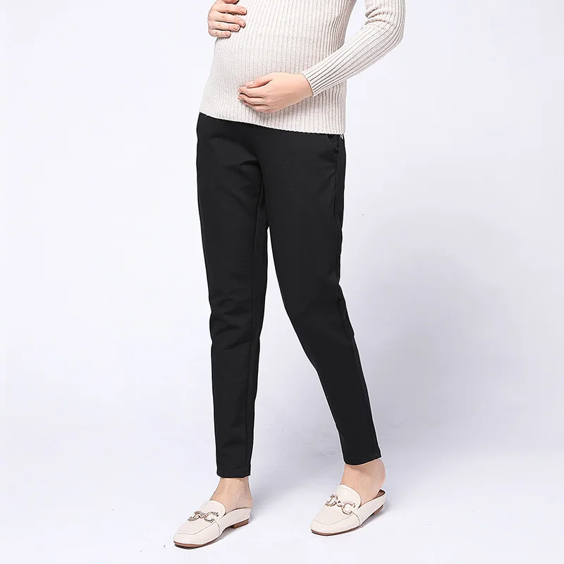 Черный 208# осенние модные штаны для беременных в деловом стиле, прямые брюки для беременных женщин, рабочие джинсы для беременных - Цвет: Черный