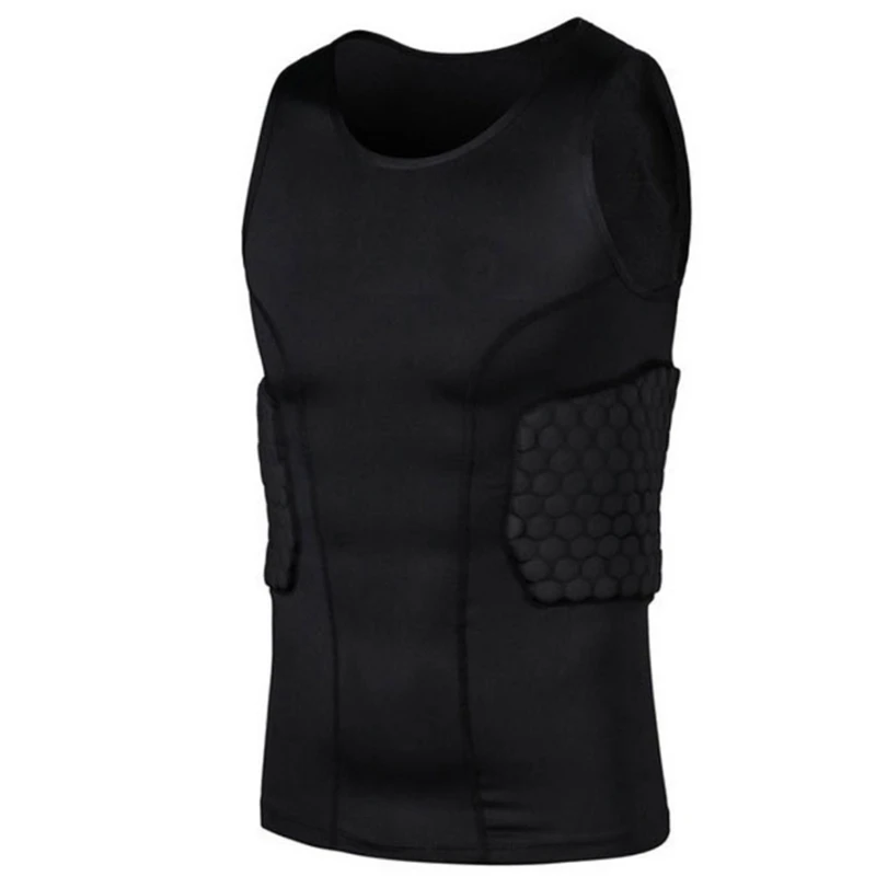 Men's Rib Protector Padded Vest Compression Shirt Training Vest with 3-Pad for Football Soccer Basketball Hockey Protective Gear