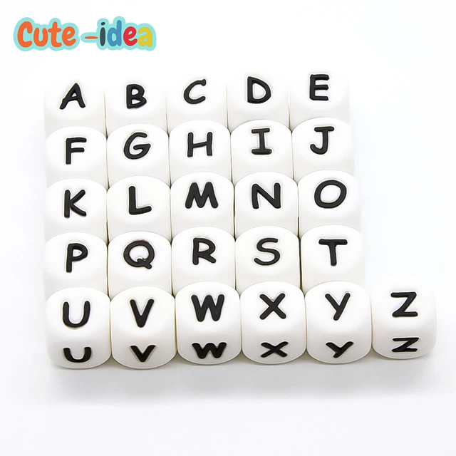 Cute-idea-Cuentas de de silicona para bebé, cuentas de dentición del alfabeto en inglés, cadenas de chupete de de juguetes, regalos, 10 Uds. - AliExpress Mobile