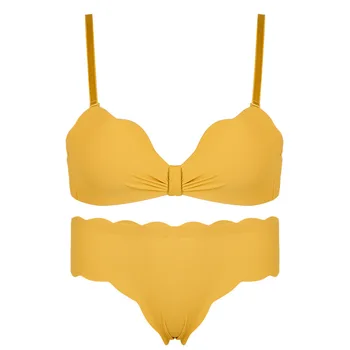 

Women Simple Natural Bra Set Deep V Push Up Bralette Gather Female Bra and Underwear Panties No Rims Soft Breathable Brassiere