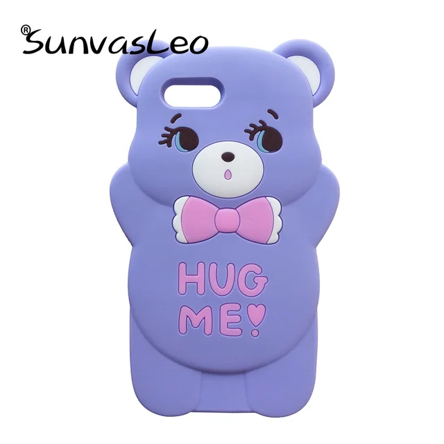 For iPhone 5 6 7 8 11 Pro X XR XS Max /Plus New 3D Cartoon Animal Soft Silicone Case Cell Phone Back Cover Skin Shell Shockproof Purple Hug Bear