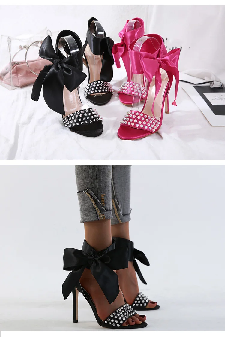 Aneikeh/; сандалии с перекрестными ремешками и заклепками; женские босоножки на высоком каблуке; летние женские пикантные Вечерние туфли на высоком тонком каблуке со шнуровкой