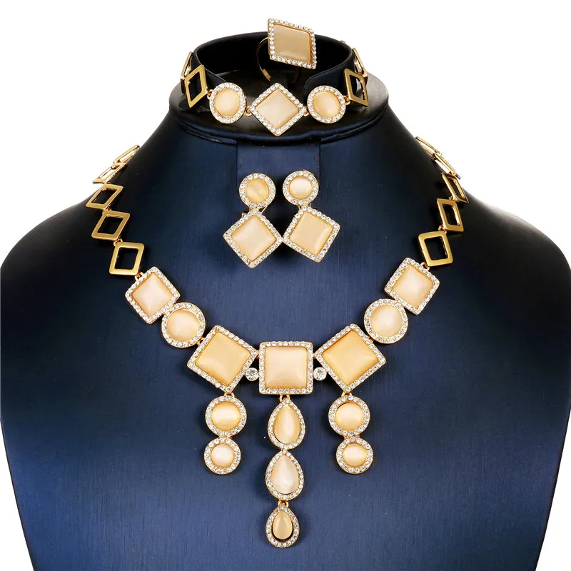 CWEEL опал свадебные комплекты украшений для женщин свадебные золотые Цвет индийский кристалл Цепочки и ожерелья комплект ювелирных изделий серьги леди ювелирные комплекты Dubai - Окраска металла: S4716