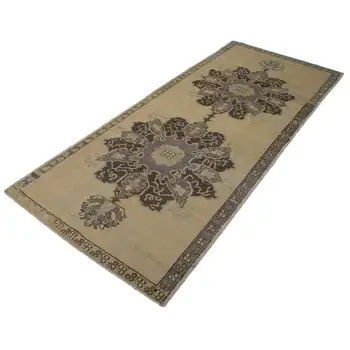 

90x216 Cm Beige Handmade Vintage Anatolian Rug-3x7 Ft