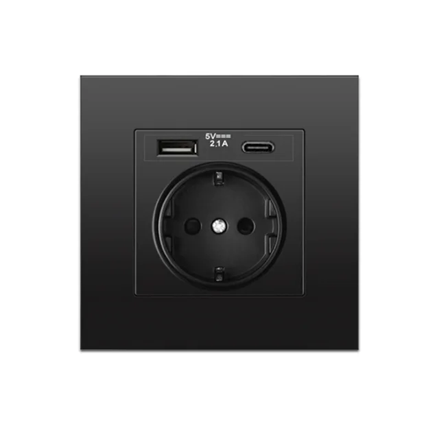 Pop Type-C USB Power Socket German, EU Standard USB  Receptacles,USB C Wall Outlet Russian,2.1A Wall Fast Charger Adapter Poland pc panel black