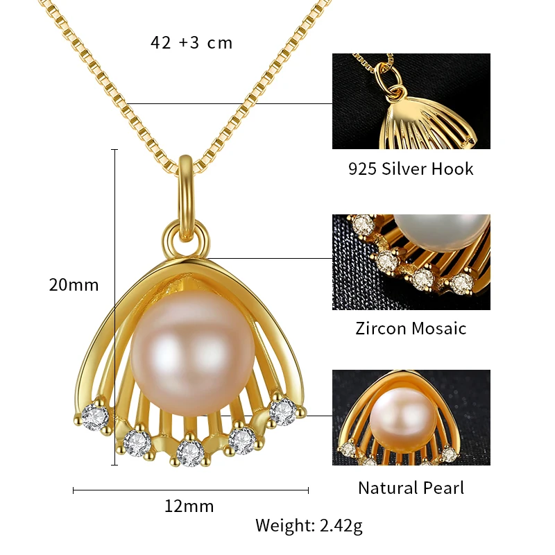 AGLOVER 925 серебро позолоченное гребешок жемчужное ожерелье натуральный пресноводный жемчуг кулон ожерелье жемчужные Ювелирные изделия женский свадебный подарок