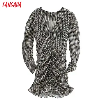 

Tangada fashion women geometric print chiffon dress pleated stretchy Long Sleeve Ladies sexy mini Dress Vestidos 5Z105