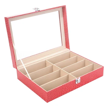 

8 Slot Crocodile Grain Pattern Eyeglass Sunglass Storage Box PU Leather Glasses Display Case Storage Organizer Collector (Rosy)