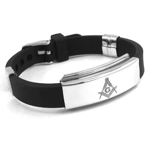 Classic Masonic Bracelet Stainless Steel Jewelry Fashion Rubber