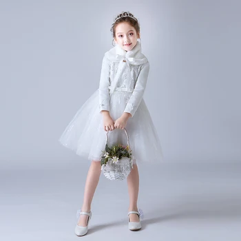 

Girls princess pettiskirt autumn and winter new long-sleeved children's dress flower girl wedding costume dress