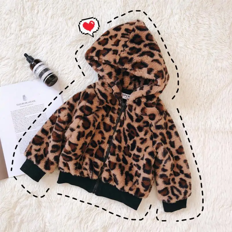 Детское пальто с капюшоном из искусственного меха, коллекция 2019 года, новая зимняя верхняя одежда с леопардовым принтом, теплое пальто с