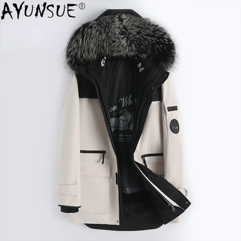 

AYUNSUE Autumn Winter Hooded Real Rabbit Fur Liner Parkas Men 2021 Warm Thick Big Fox Fur Collar Jacket Male Veste Homme Gxy891