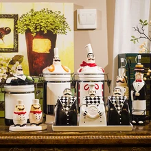 Изысканный трехмерный шеф-повара официанта мультфильм моделирование керамический набор банок для приправ Творческая кухня приправа масляный горшок герметичная банка