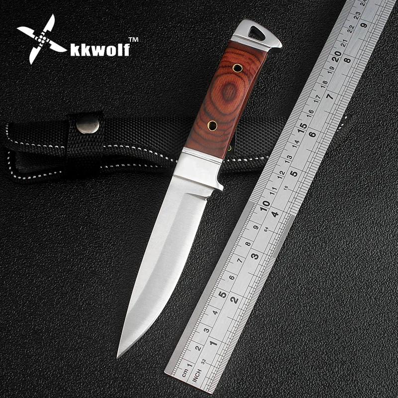 Тактический нож KKWOLF K90 охотничий Клинок с фиксированным клинком кожаным чехлом