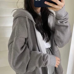 Moletom com capuz feminino harajuku versão coreana solto camisolas de grandes dimensões cor sólida manga comprida com capuz camisola estudante menina topo
