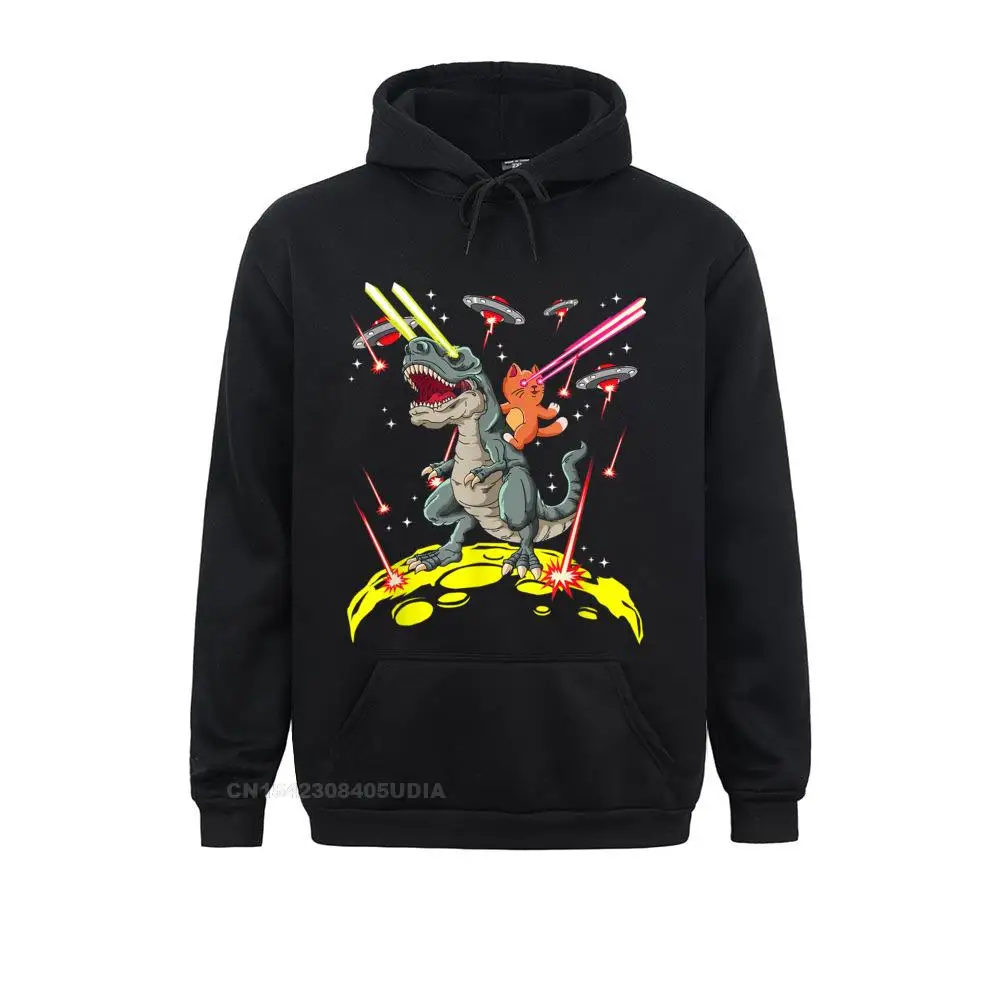 Space Cat Riding T-Rex Laser Eyes T-Shirt__B6919 Long Sleeve Hoodies  Women's Sweatshirts Casual Hoods Cheap Space Cat Riding T-Rex Laser Eyes T-Shirt__B6919black