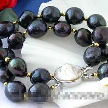 DYY 914+++ 2row " Барокко чёрный пресноводный жемчуг браслет