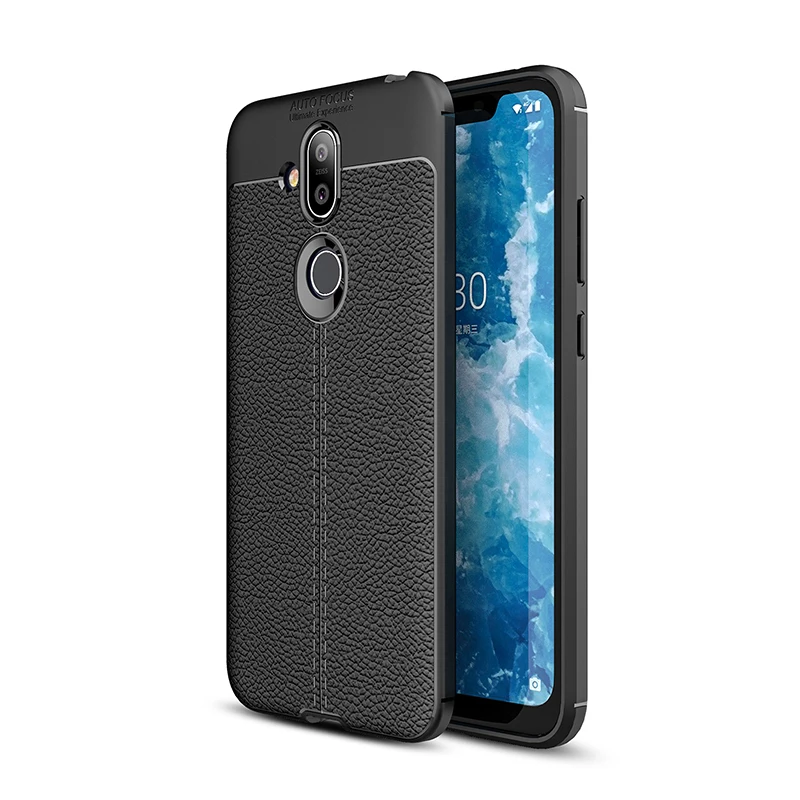 Кожаный силиконовый чехол для телефона для Nokia 5, 6,, 7, 8, 1, 9, 7,1, 6,1 plus, 8,1x6x7, роскошный мягкий резиновый чехол etui s - Цвет: black