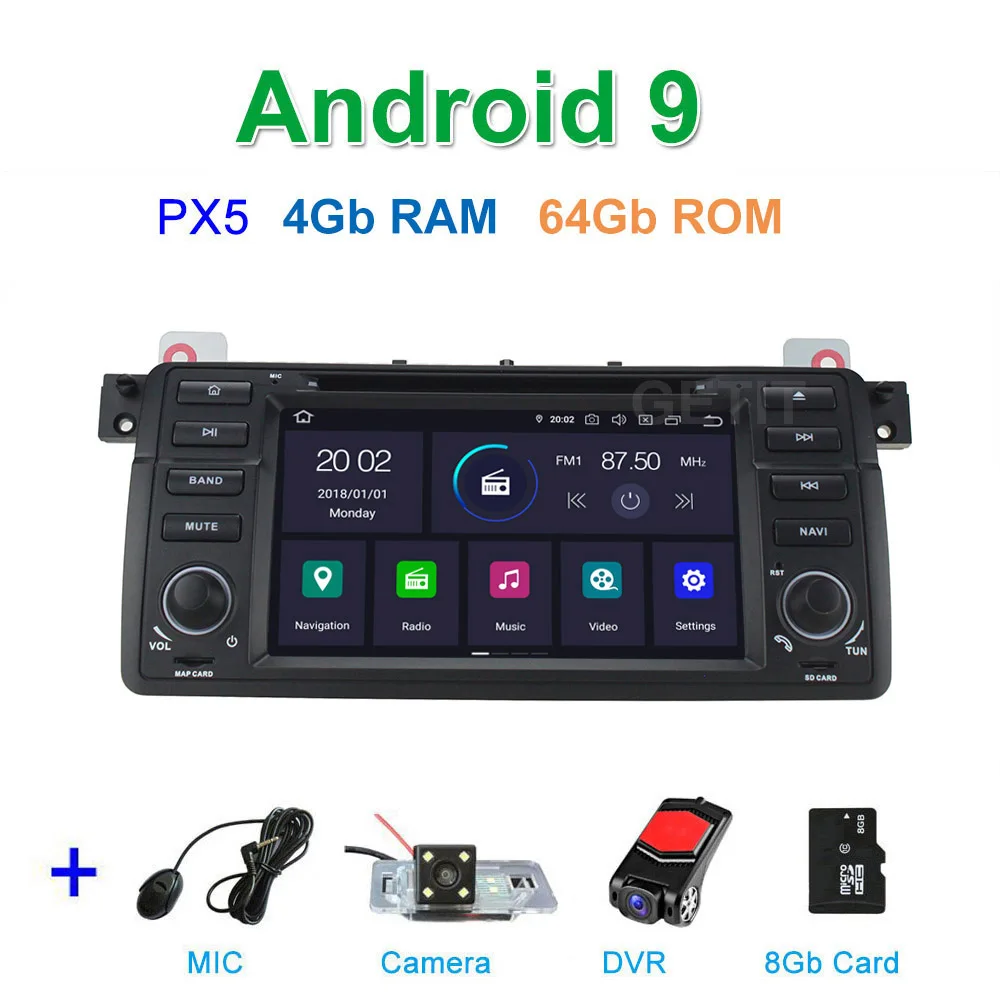 DSP 64G PX6 Android 9,0 автомобильный dvd-плеер стерео радио для BMW 3 серии E46 M3 с gps wifi Bluetooth - Цвет: PX5 4G CAM DVR SD