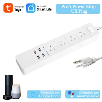 

Tuya Smart WiFi Extension Cord Smart Power Strip 4 US Plug 4 USB Ports Compatible With Alexa Google Home Smart Wireless Control