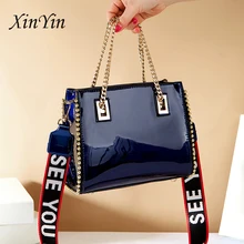 Модная большая блестка на цепочке с бусинами, сумки через плечо, сумки-тоут из лакированной кожи, сумки через плечо для женщин с широким плечевым ремнем