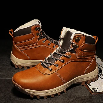 

Nice New Pu Leather Non-slip Men Ankle Boots Men Boots High Top Super Warm Plush Snow Boots Outdoor Casual Men Winter Shoes