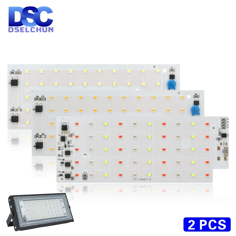 2pcs/lot 50W LED Flood Light Chip SMD 2835 Outdoor Floodlight Spotlight Beads AC 220V For LED Street Lamp Landscape Lighting