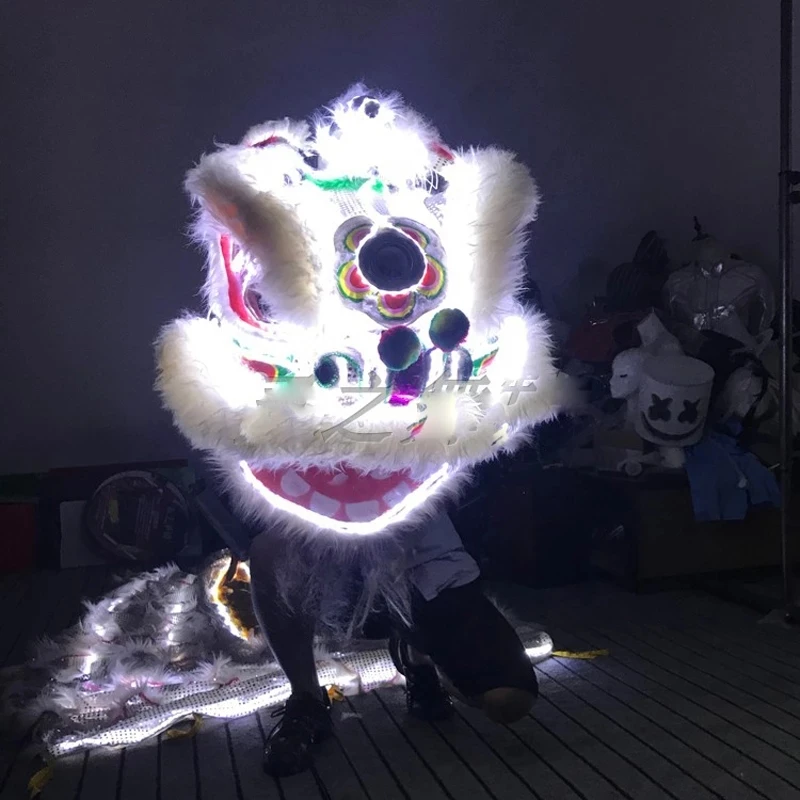 

White light LED Lion Dance costume Wool Southern Lion Nightclub cosplay halloween Dragon Dance Bar Stage show prop