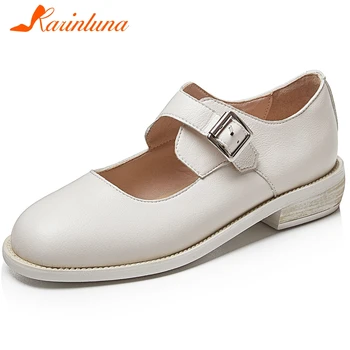

KARINLUNA 2020 Casual Date Pumps Low Heels Genuine Leather Mary Janes Pumps Women New Brand Concise Round Toe Shoes Woman