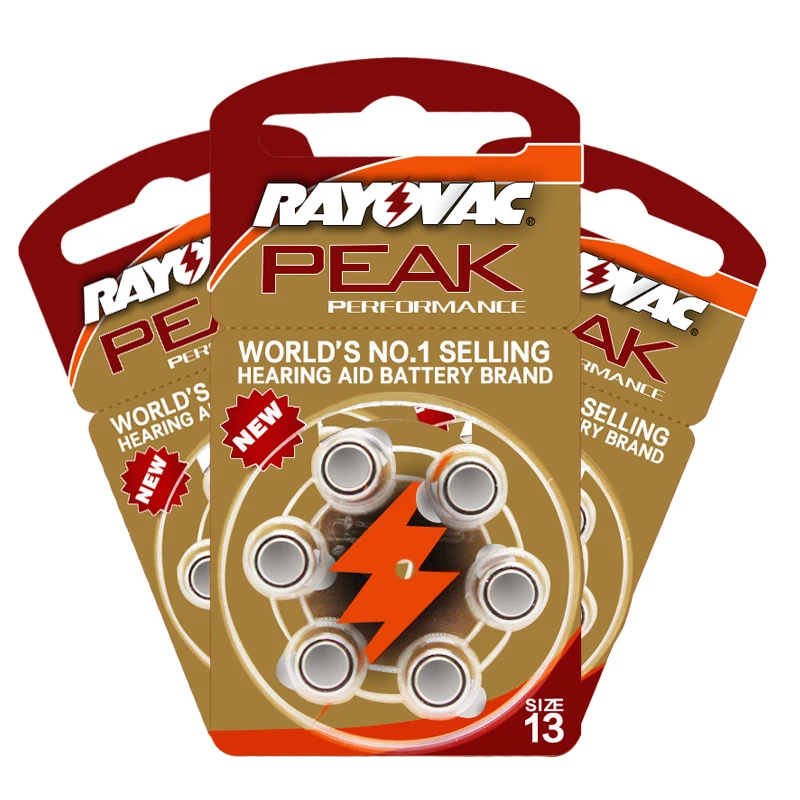 Батареи для слуховых аппаратов 6 шт/1 карта RAYOVAC PEAK-A13/PR48/S13 цинковая воздушная батарея 1,45 в Размер 13 диаметр 7,9 мм толщина 5,4 мм