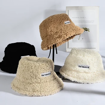 

Faux Fur Bucket Hat Black For Women Winter Korean Fishermen Caps Outdoor Furry Panama Chapeau Solid Thickened Warm Mutsen Gorra