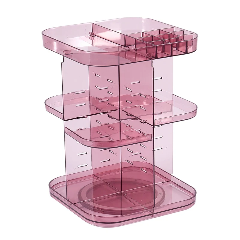 

360 Degrees Rotating Cosmetic Storage Rack Lipstick Jewelry Case Holder Display Stand Cosmetic Box Makeup Organizer(Wine Red-A)