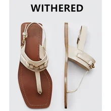 

Jenny&Dave Sandals Women Indie Folk Vintage Genuine Leather England Fashion Gold Buckle Summer Roma Sandals Women Shoes
