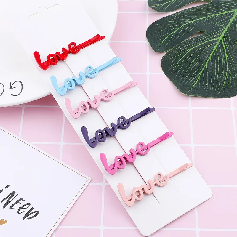 love 6 шт./компл. Заколки для волос для девочек зажимы для писем поцелуй «Гладиатор» с ремешками зажим с надписями на английском языке шпилька для волос Средства для укладки волос G0826 - Цвет: love