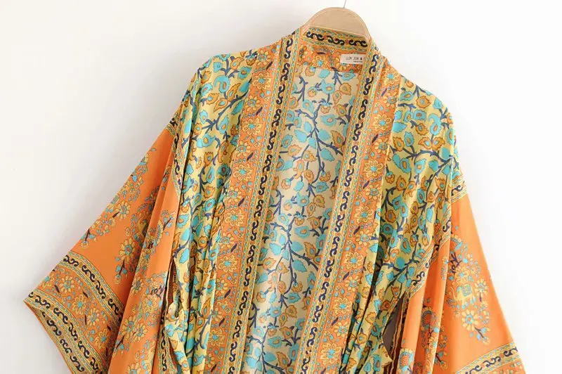 

34lp7-8726 2018 Summer New Style Western Style WOMEN'S Dress Printed And Ankle Long Kimono-Style Coat