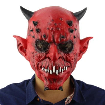 

New Product Long Horned Red Face Demon Mask Halloween Party Costume Accessories